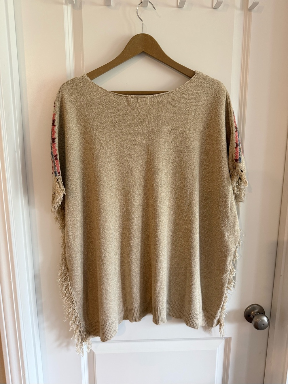 Johnny Was- 4Love And Liberty- Silk/ Cotton Embroidered Fringe Poncho Knit top - - Picture 10 of 13